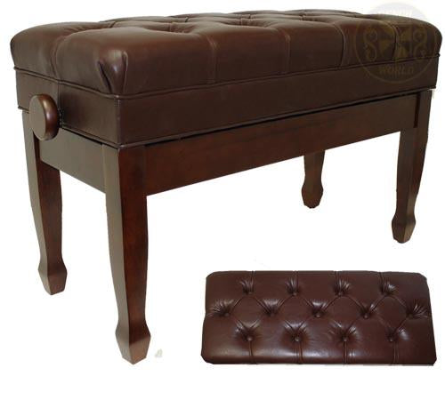 MAESTRO 1G Satin Mahogany - LEATHER TOP - PREMIUM ADJUSTABLE BENCH WITH STORAGE