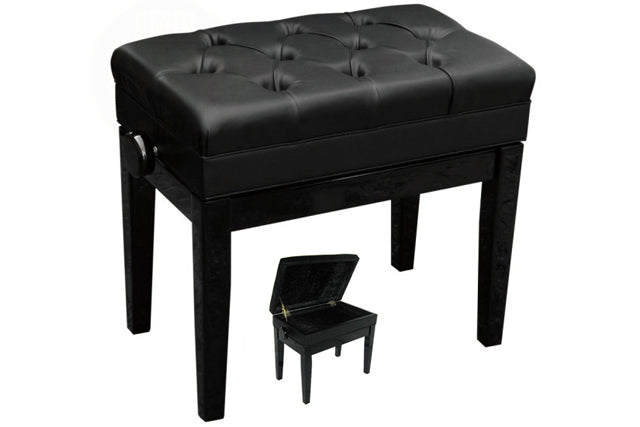 MINUET ADJUSTABLE Satin Ebony - Adjustable Bench, Padded Top with Storage