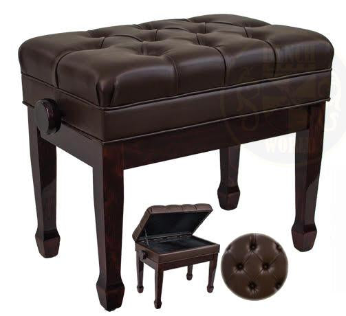 MINUET 1C ADJUSTABLE Satin Mahogany - Adjustable Bench, Padded Top with Storage