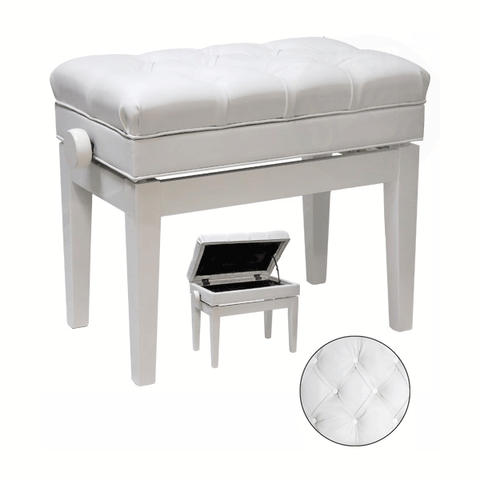 MINUET ADJUSTABLE Polished White - Adjustable Bench, Padded Top with Storage
