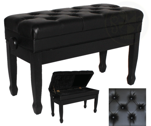 MAESTRO 1G Satin Ebony - LEATHER TOP - PREMIUM ADJUSTABLE BENCH WITH STORAGE