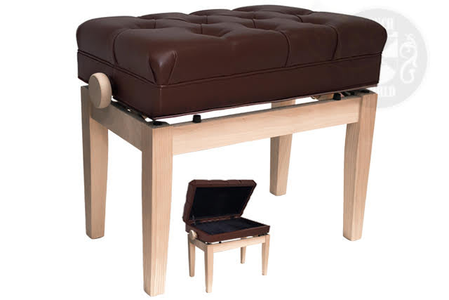 MINUET 1C ADJUSTABLE Unfinished with Square Tapered Legs - Adjustable Bench, Padded Brown Top with Storage