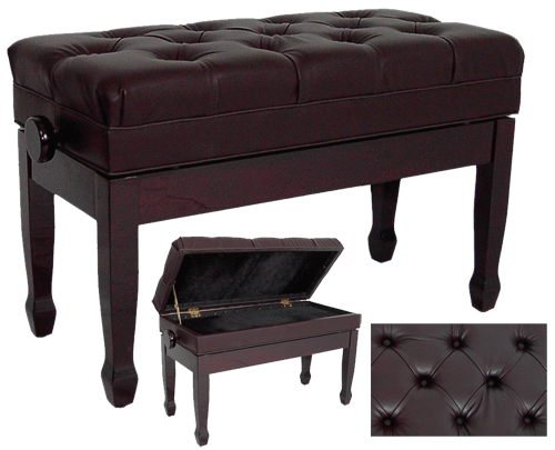 MAESTRO 1G Polished Mahogany - LEATHER TOP - PREMIUM ADJUSTABLE BENCH WITH STORAGE